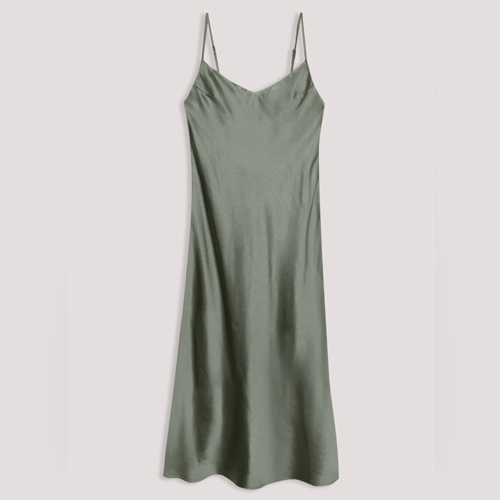 OAK + FORT Midi Satin Slip Dress in Sage Green